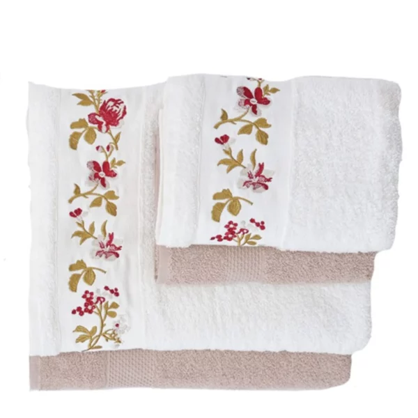 Karaca Home 100% Cotton Turkish Bath Set with Red Beige Embroidery - Image 3