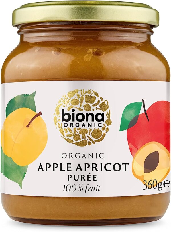 Biona Organic Apple and Apricot Puree 360g (Pack of 6) (Packaging May Vary)